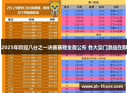 2025年欧冠八分之一决赛赛程全面公布 各大豪门激战在即